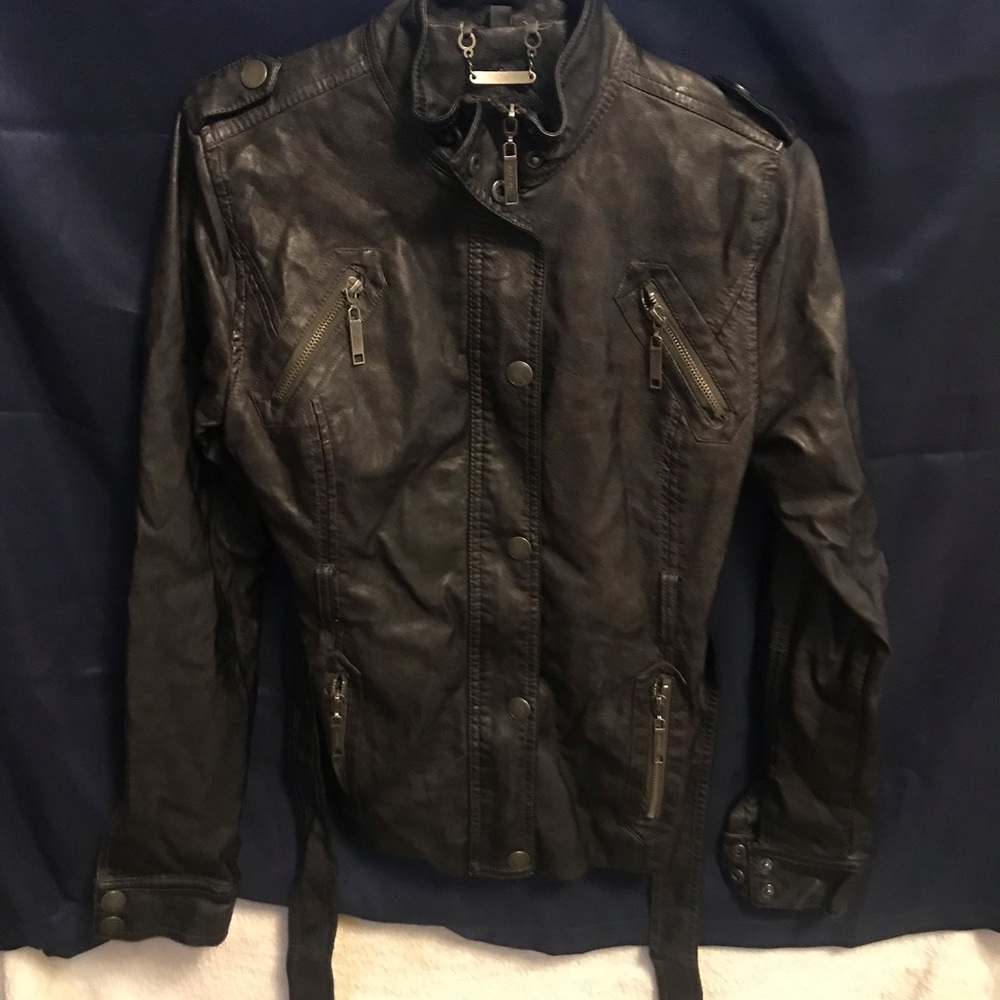 GIRLS BROWN LEATHER JACKET WITH BELT
